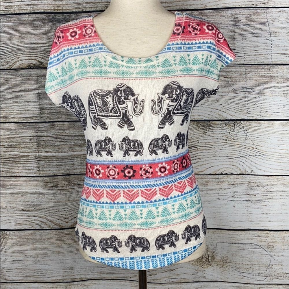 Gaze USA short sleeve Top Tee Elephant Print S